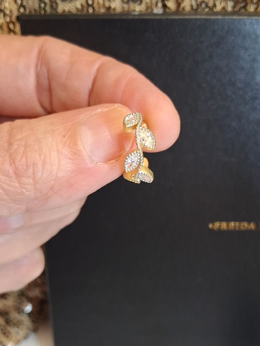 FR Huggie Earrings in A Marquise Leaf Shape with Sparkling cz Stones